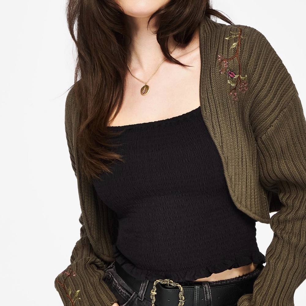 Olive Embroidered Cardigan